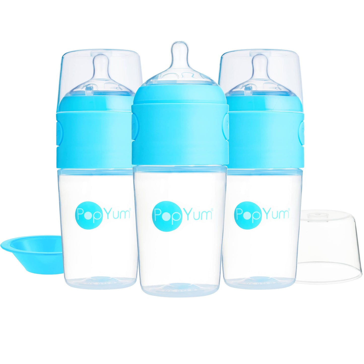 PopYum - Blue 9 oz. 3-Pack Anti-Colic Formula Making Bottle PopYum