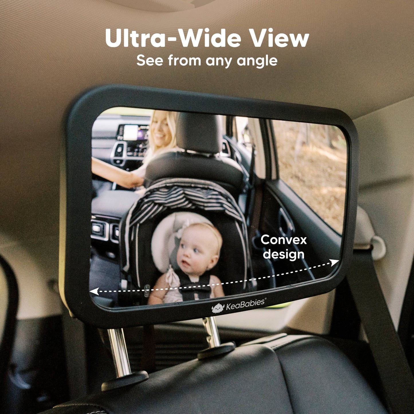 KeaBabies - Baby Car Seat Mirror (Large, Sleek Black)