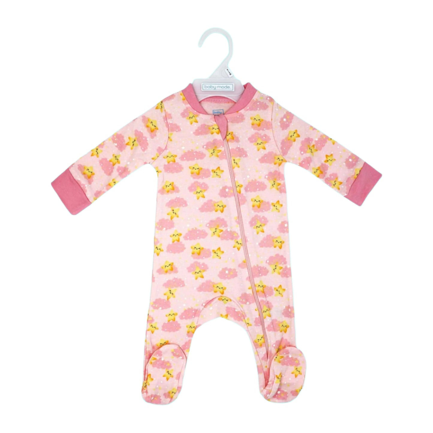 Baby Mode Interlock Footed Sleeper: Pink Let's Hug Rose Textiles