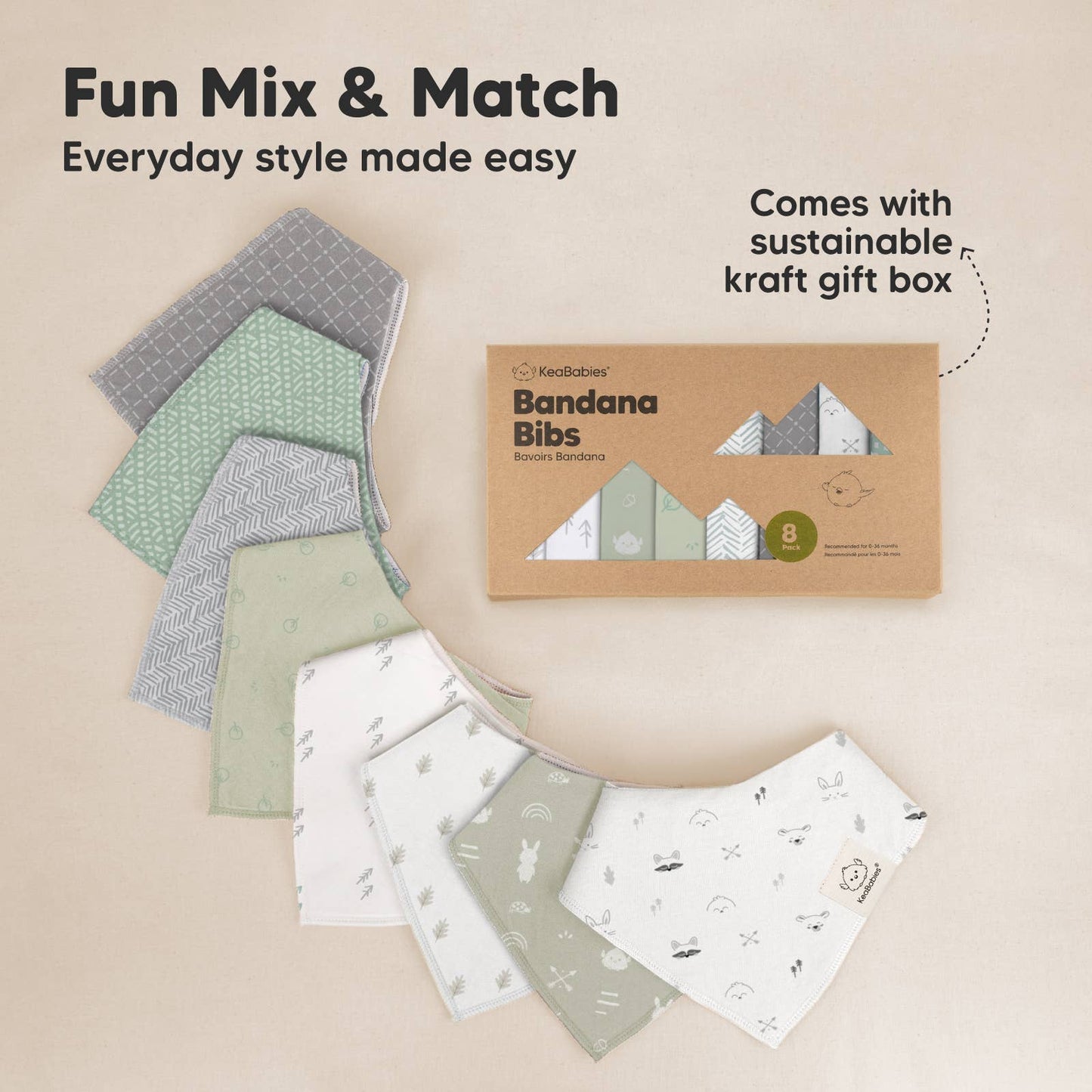 KeaBabies - 8-pack Baby Bandana Bibs for Boys and Girls
