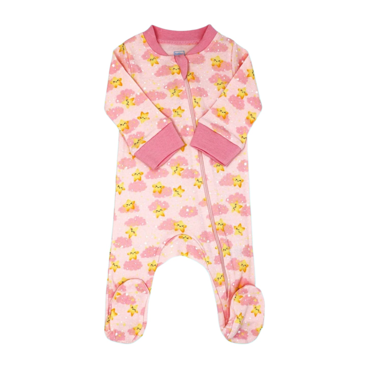 Baby Mode Interlock Footed Sleeper: Pink Let's Hug