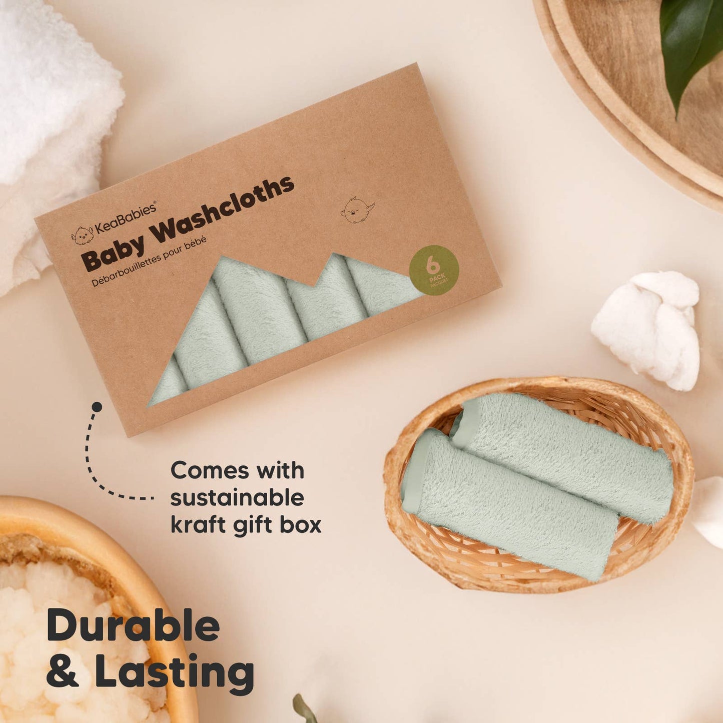 KeaBabies - 6Pack Baby Wash Cloths