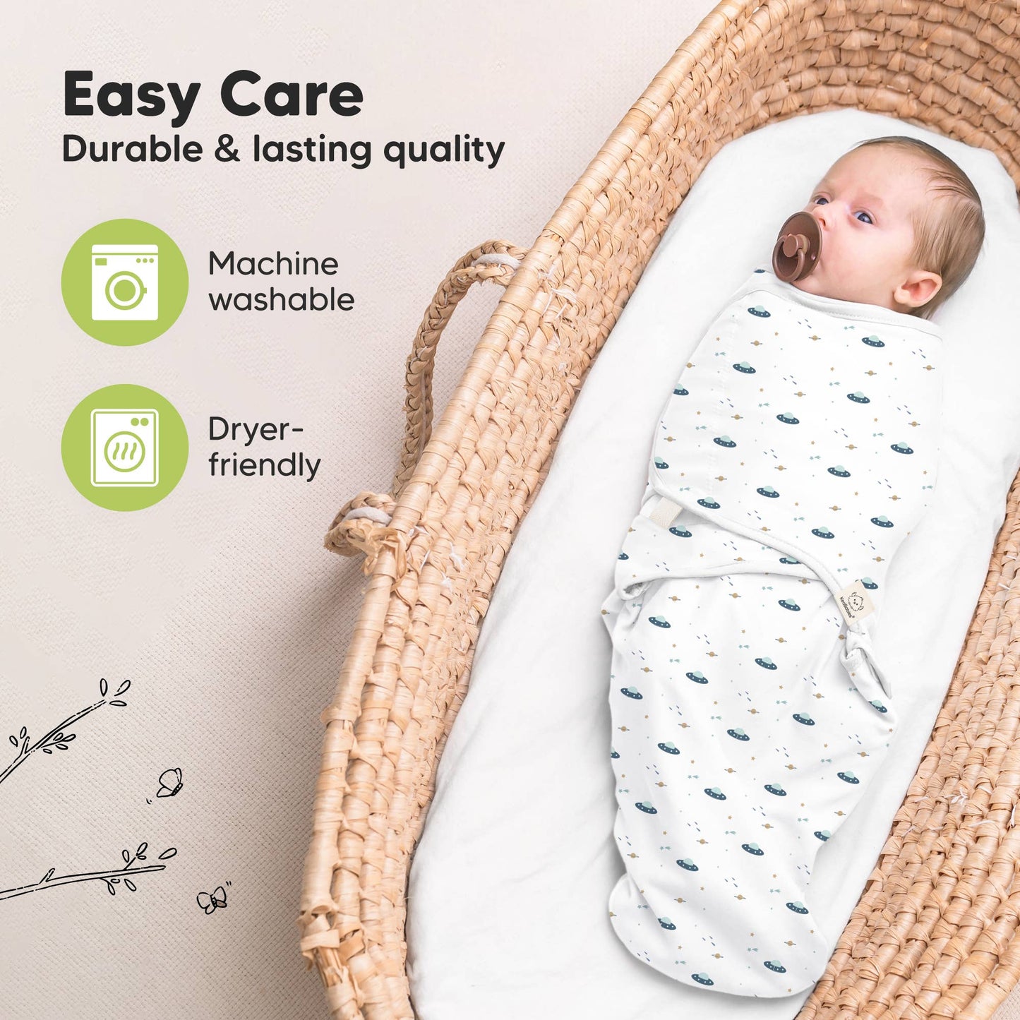 KeaBabies - 3pk Soothe Baby Swaddles 0-3 Months, Sleep Sack for Newborns