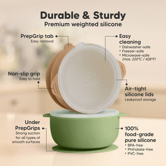 KeaBabies - 2-Pack Prep Suction Bowls with Lids, BPA-Free Baby Bowls KeaBabies