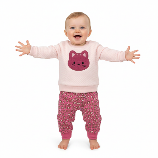 Baby Mode - Girls 2 Piece Fleece Set: Kitten