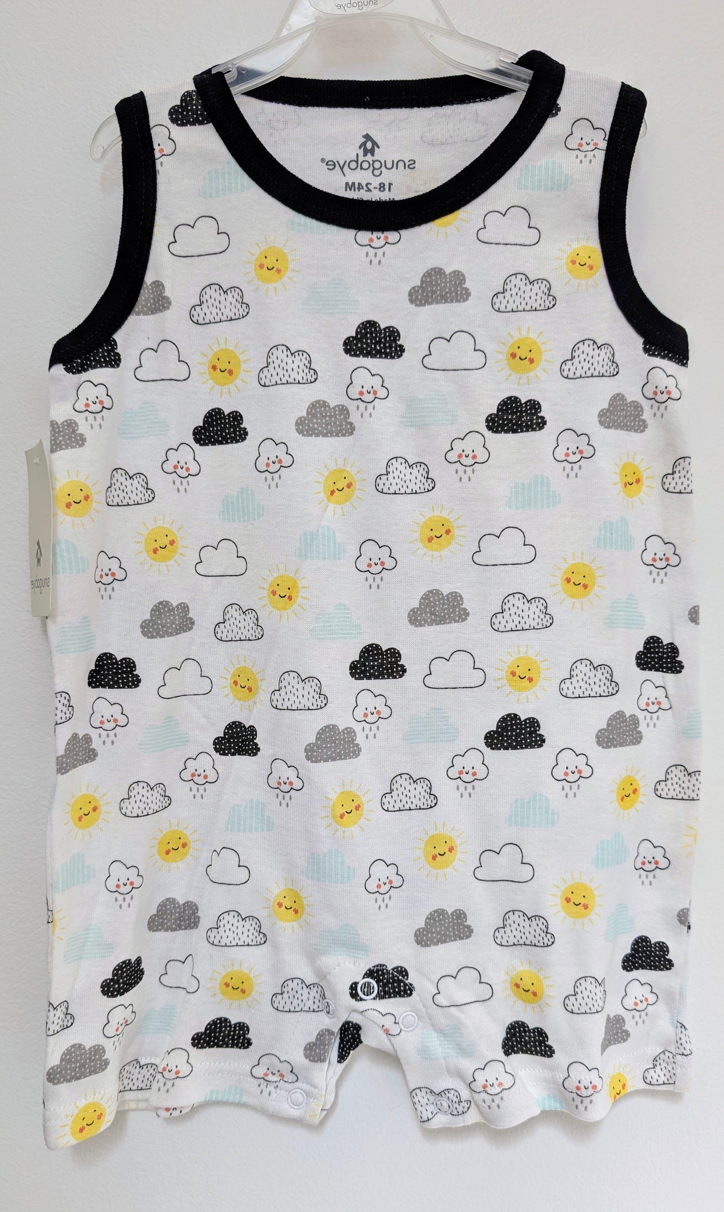 Snugabye - Unisex Black & White Clouds Sleeveless Romper Gertex