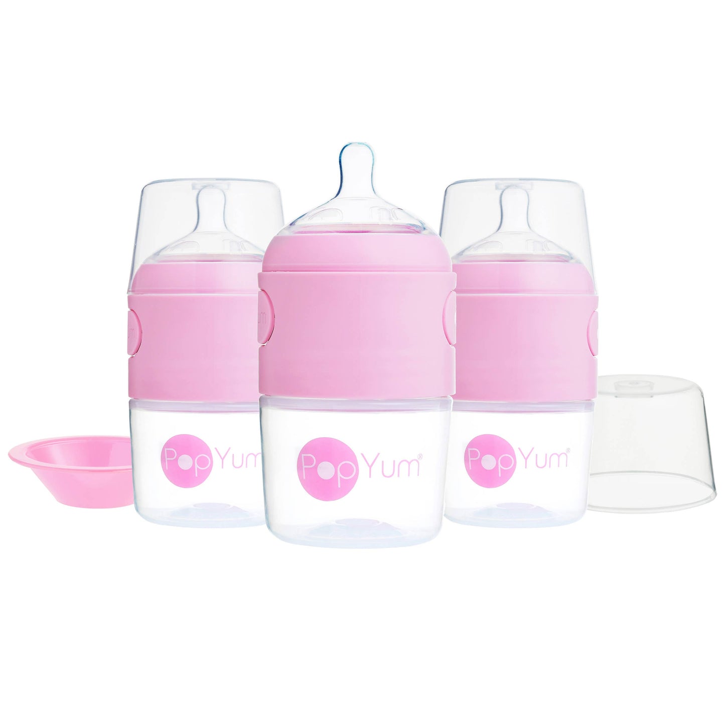 PopYum - Pink 5 oz. 3-Pack Anti-Colic Formula Making Bottles