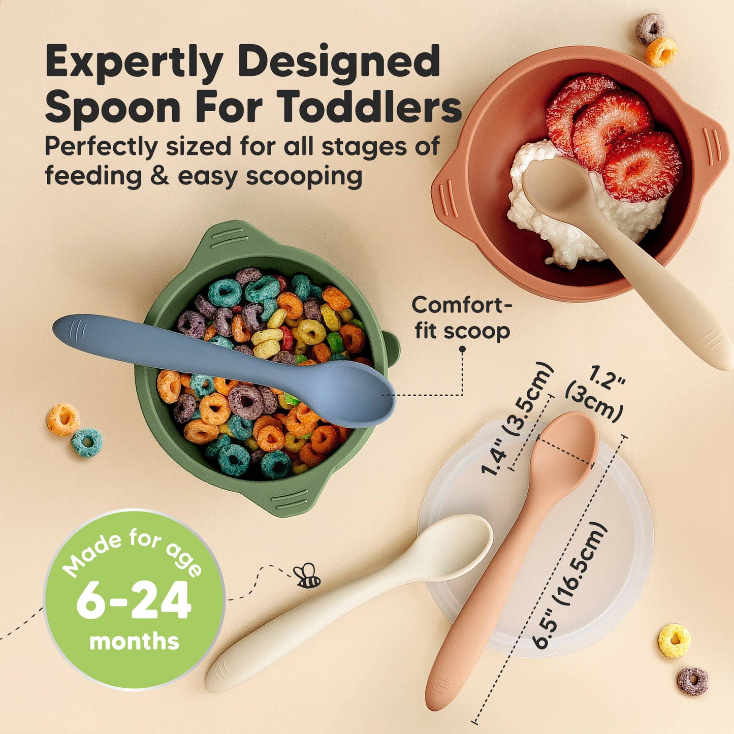 KeaBabies - 3-Pack Prep Silicone Baby Spoons for Toddlers 6-24 months