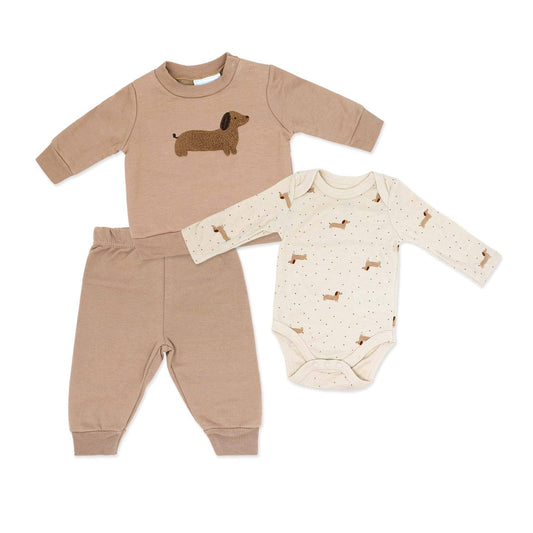 Baby Mode - Boys 3 Piece Fleece Jogger Set: Dog Rose Textiles