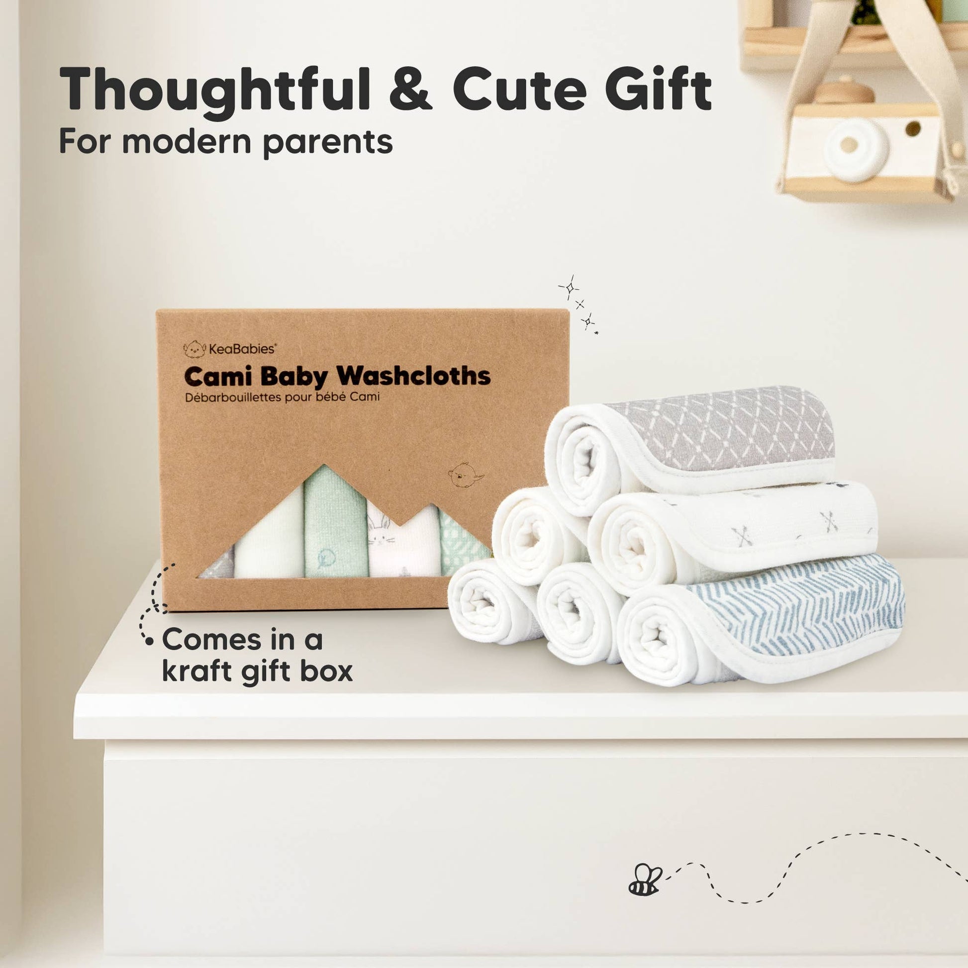 KeaBabies - 6-Pack Organic Cami Baby Washcloths for Face & Bath Towels KeaBabies