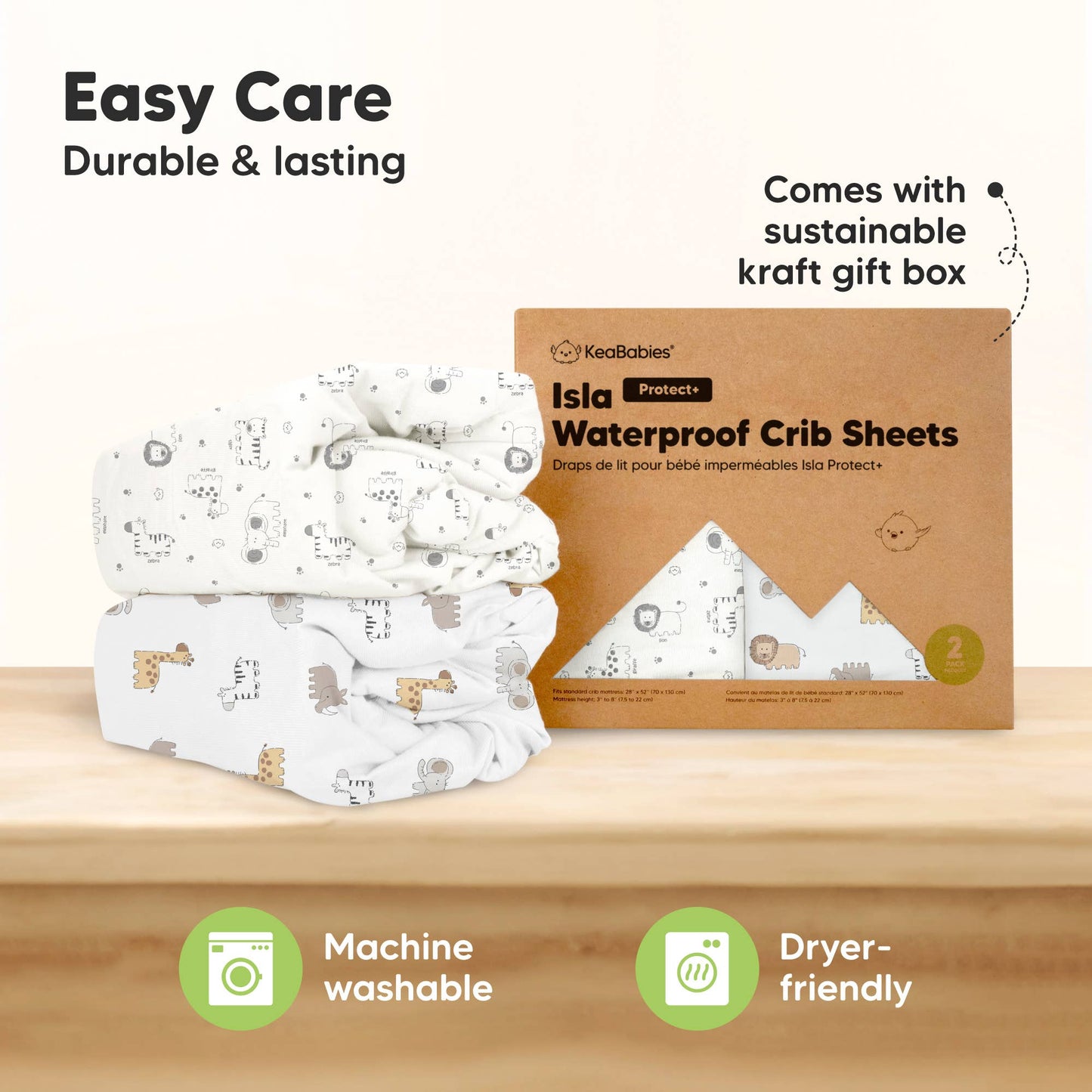 KeaBabies - 2pk Waterproof Crib Sheets, Baby Mattress Protector KeaBabies