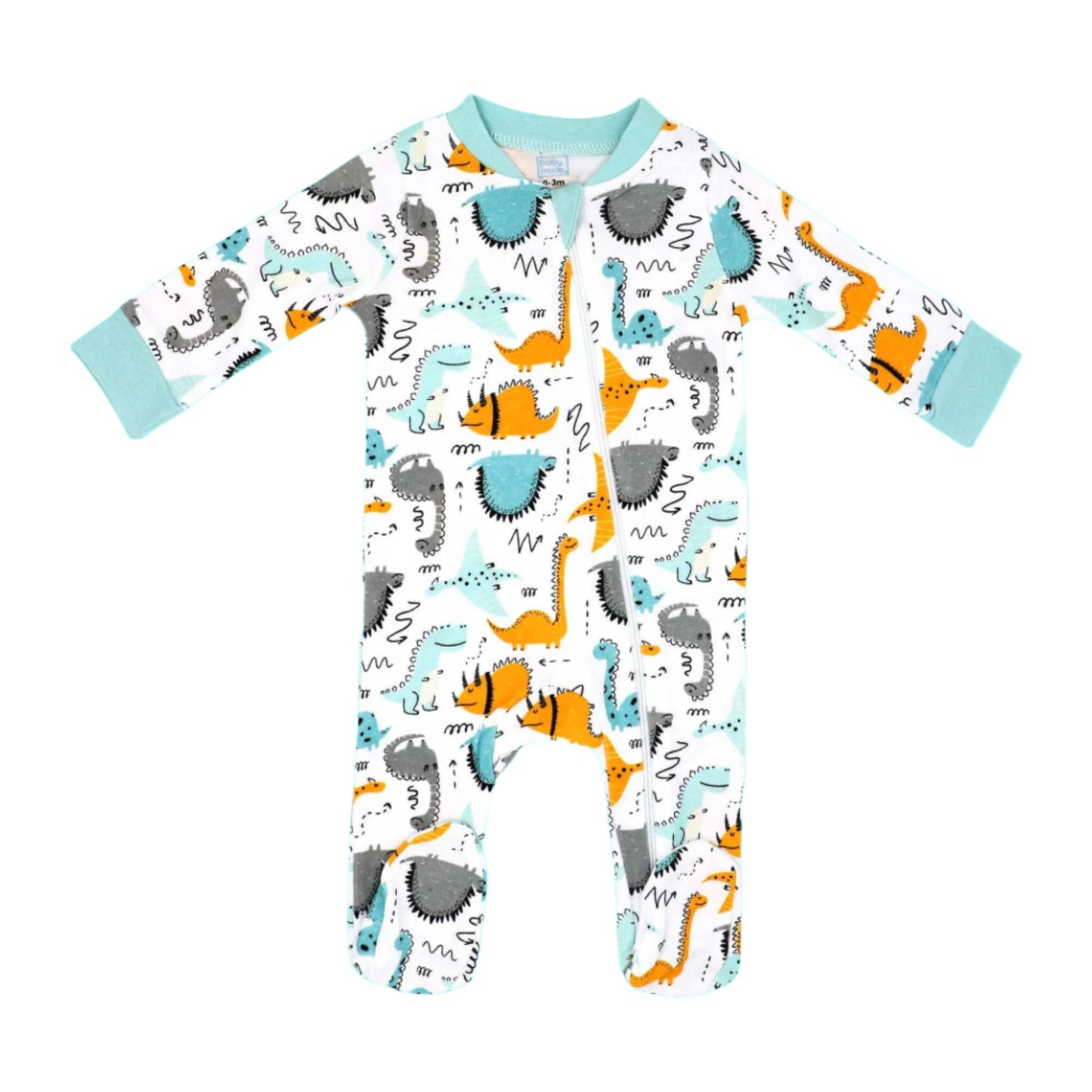Baby Mode Footed sleeper: Teal Dino
