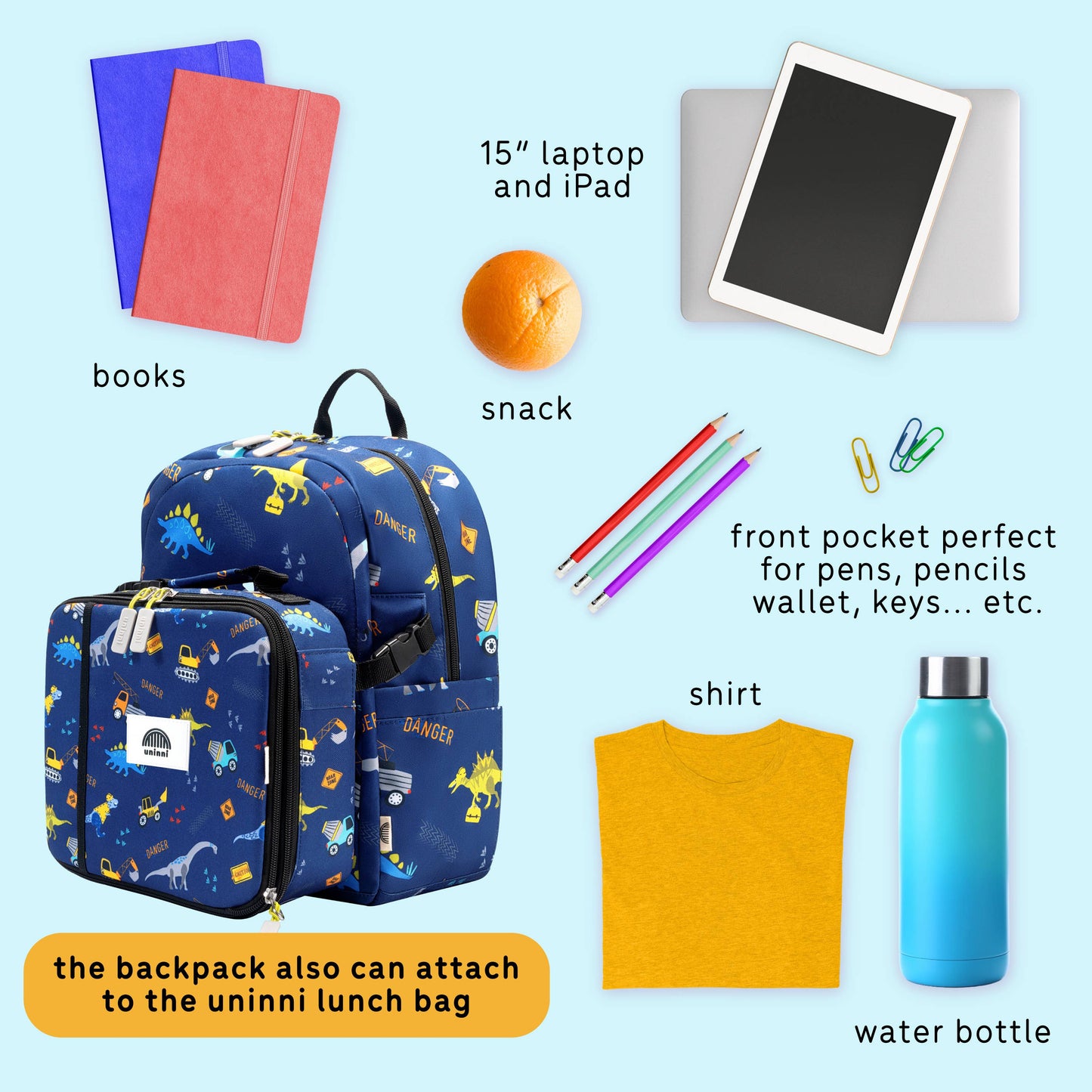 uninni - Ethan Backpack-Blue Dinosaur