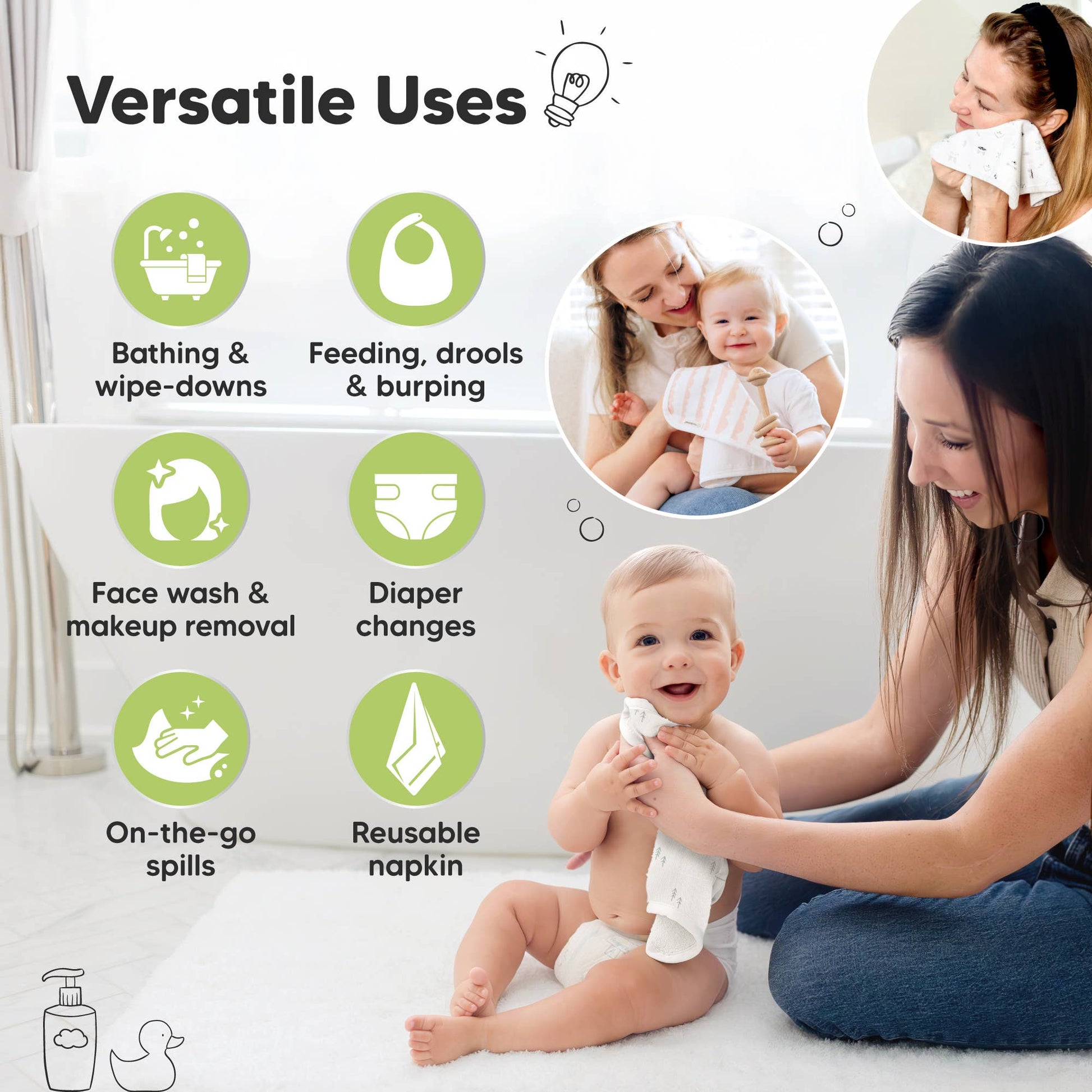 KeaBabies - 6-Pack Organic Cami Baby Washcloths for Face & Bath Towels KeaBabies