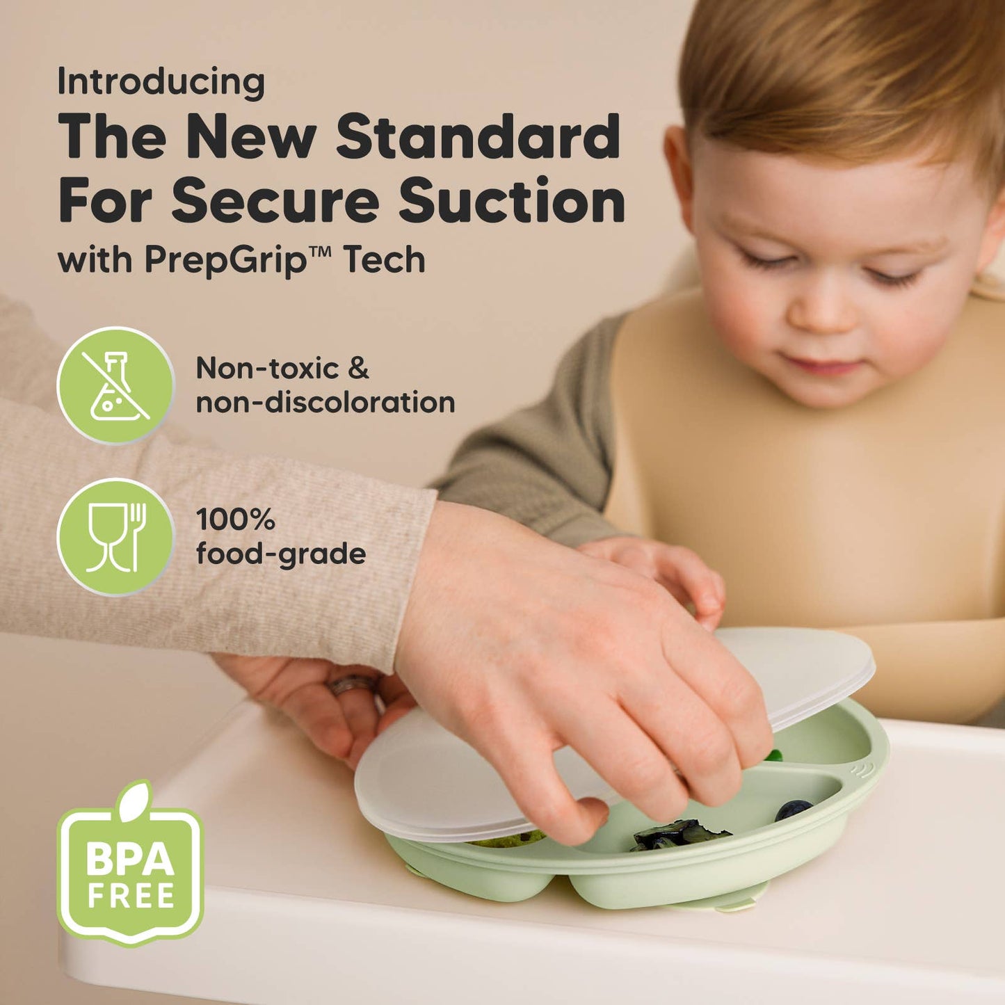 KeaBabies - 3-Pack Prep Suction Plates with Lids BPA-Free Baby Plate KeaBabies