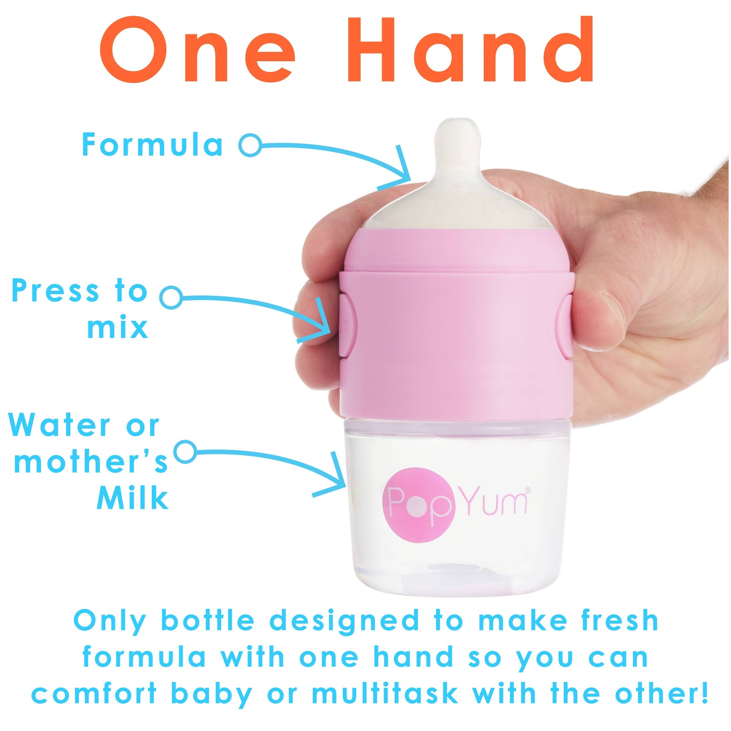 PopYum - Pink 5 oz. 3-Pack Anti-Colic Formula Making Bottles