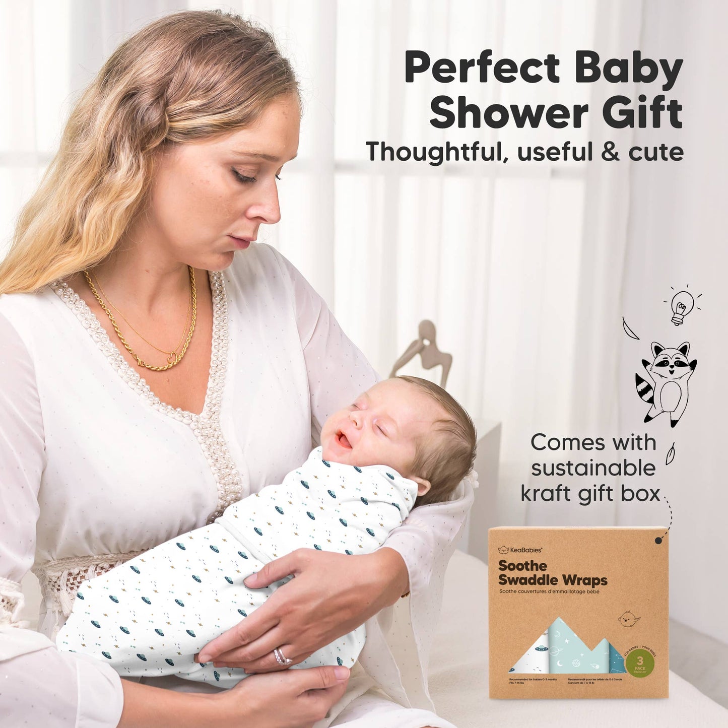 KeaBabies - 3pk Soothe Baby Swaddles 0-3 Months, Sleep Sack for Newborns