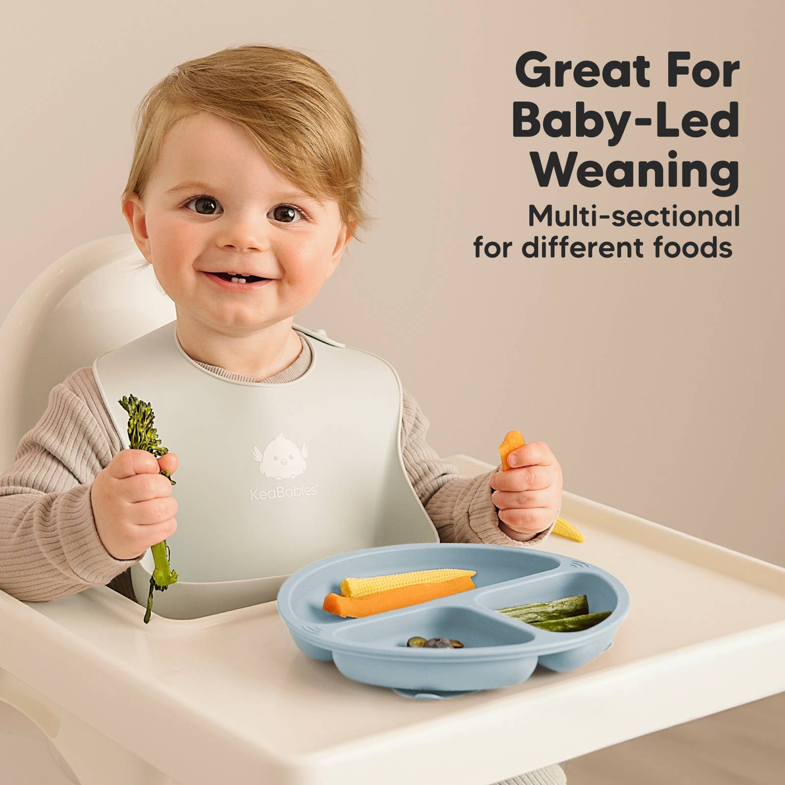 KeaBabies - 3-Pack Prep Suction Plates with Lids BPA-Free Baby Plate KeaBabies