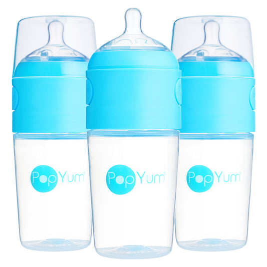 PopYum -  Blue 9 oz. 3-Pack Anti-Colic Formula Making Bottle