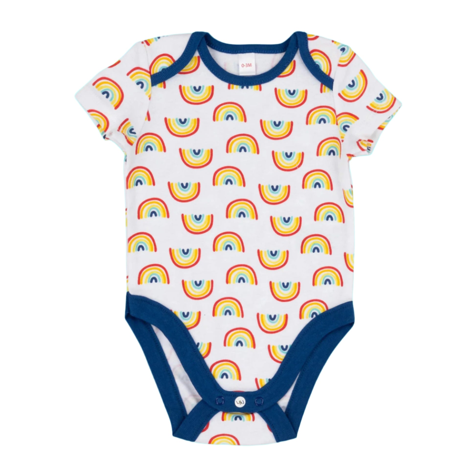Baby onesie with rainbow pattern on a white background