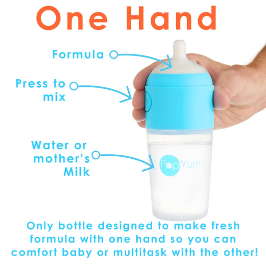 PopYum -  Blue 9 oz. 3-Pack Anti-Colic Formula Making Bottle PopYum