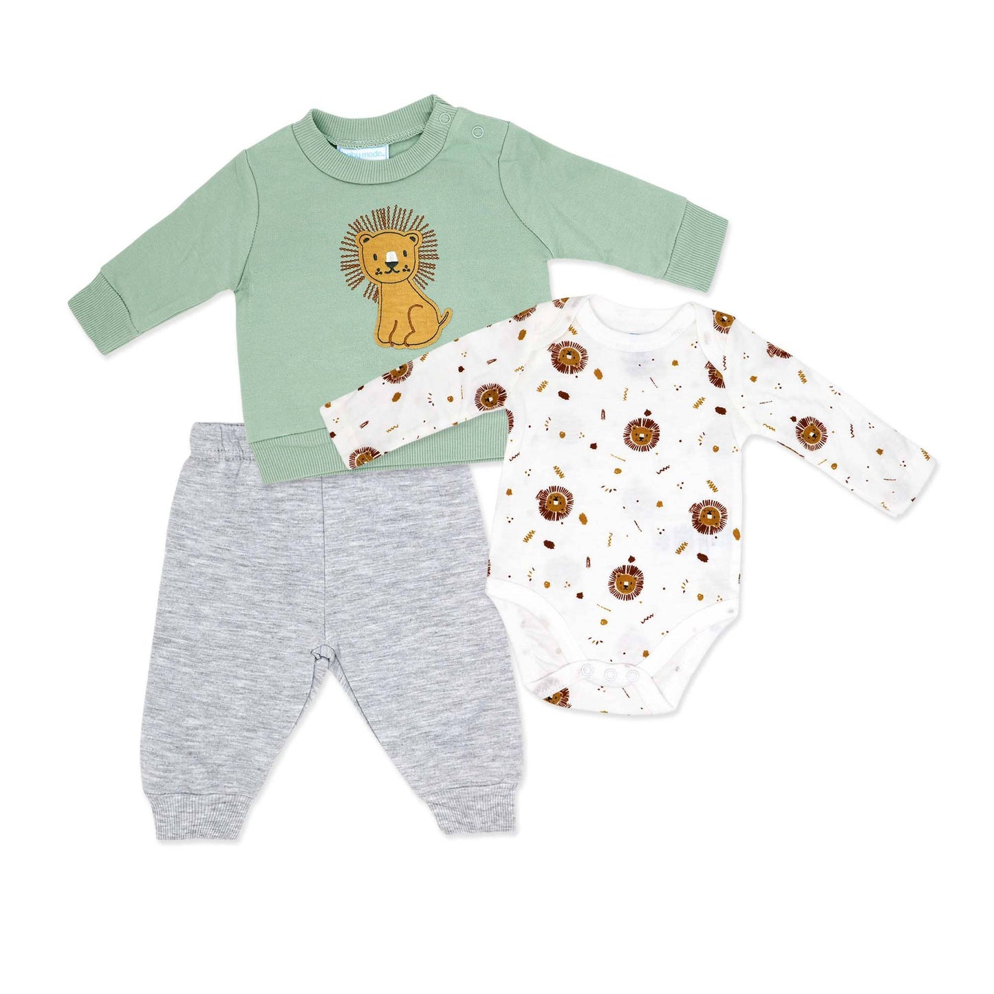 Baby Mode - Boys 3 Piece Fleece Jogger Set: Lion Rose Textiles