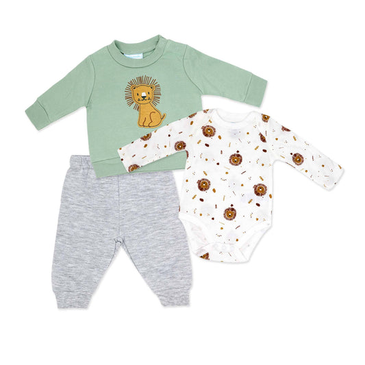 Baby Mode - Boys 3 Piece Fleece Jogger Set: Lion Rose Textiles
