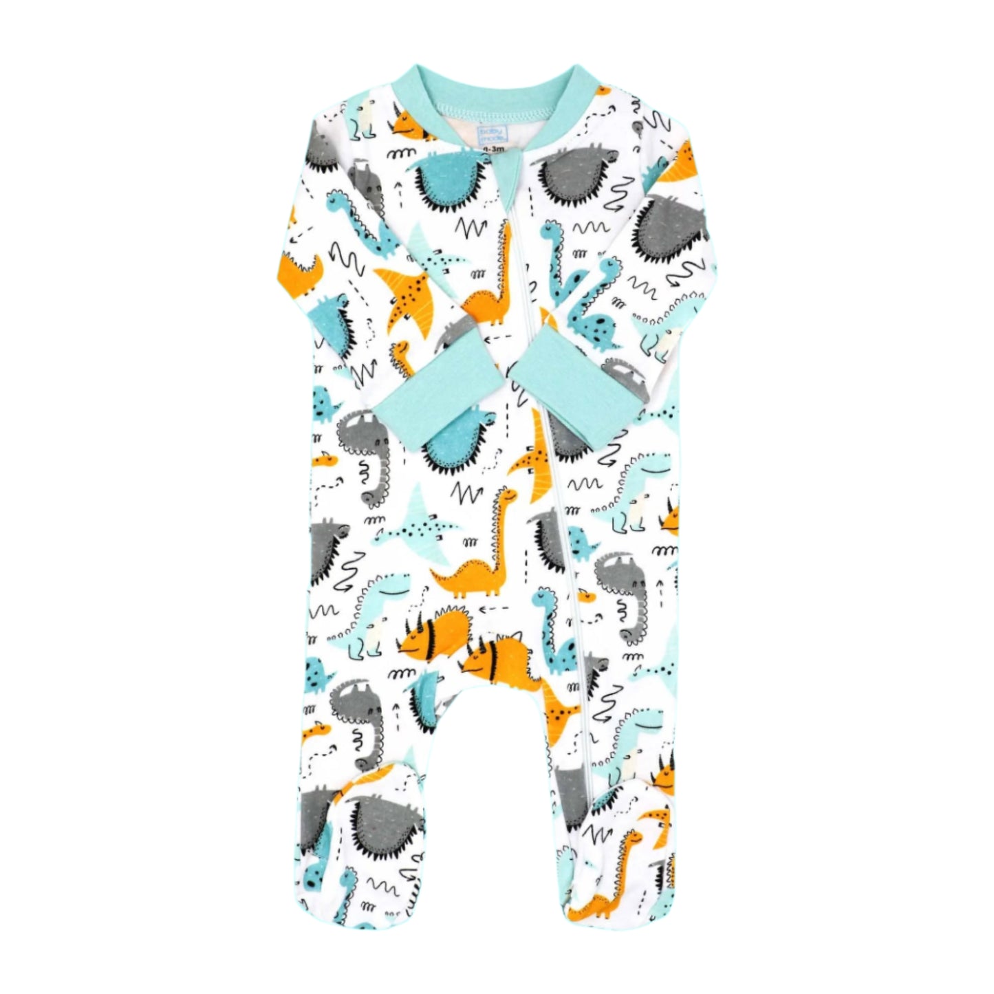 Baby Mode Footed sleeper: Teal Dino