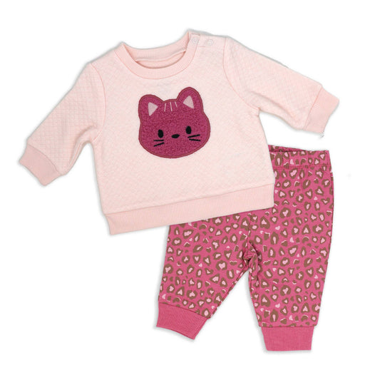 Baby Mode - Girls 2 Piece Fleece Set: Kitten Rose Textiles