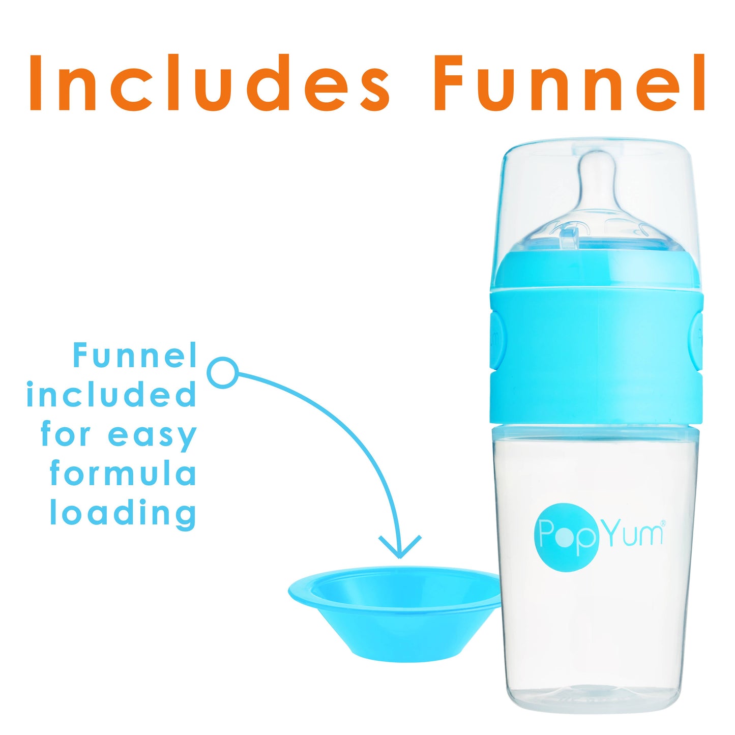 PopYum -  Blue 9 oz. 3-Pack Anti-Colic Formula Making Bottle