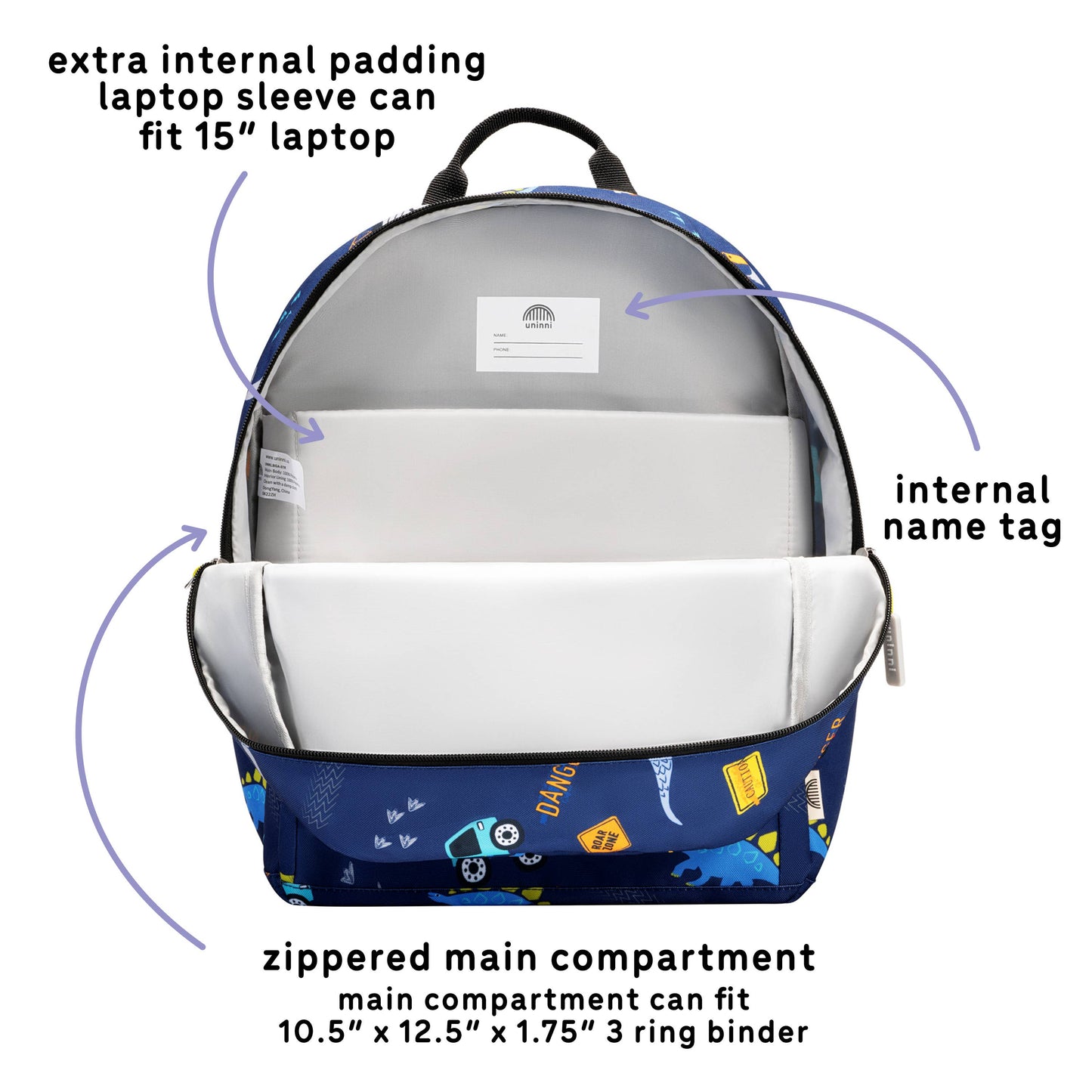 uninni - Ethan Backpack-Blue Dinosaur