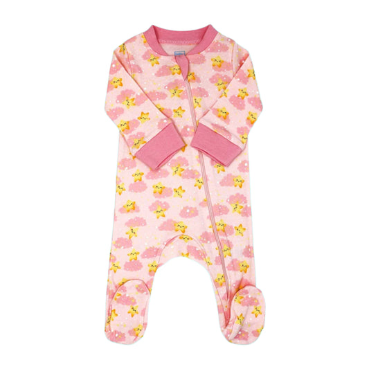 Baby Mode Interlock Footed Sleeper: Pink Let's Hug