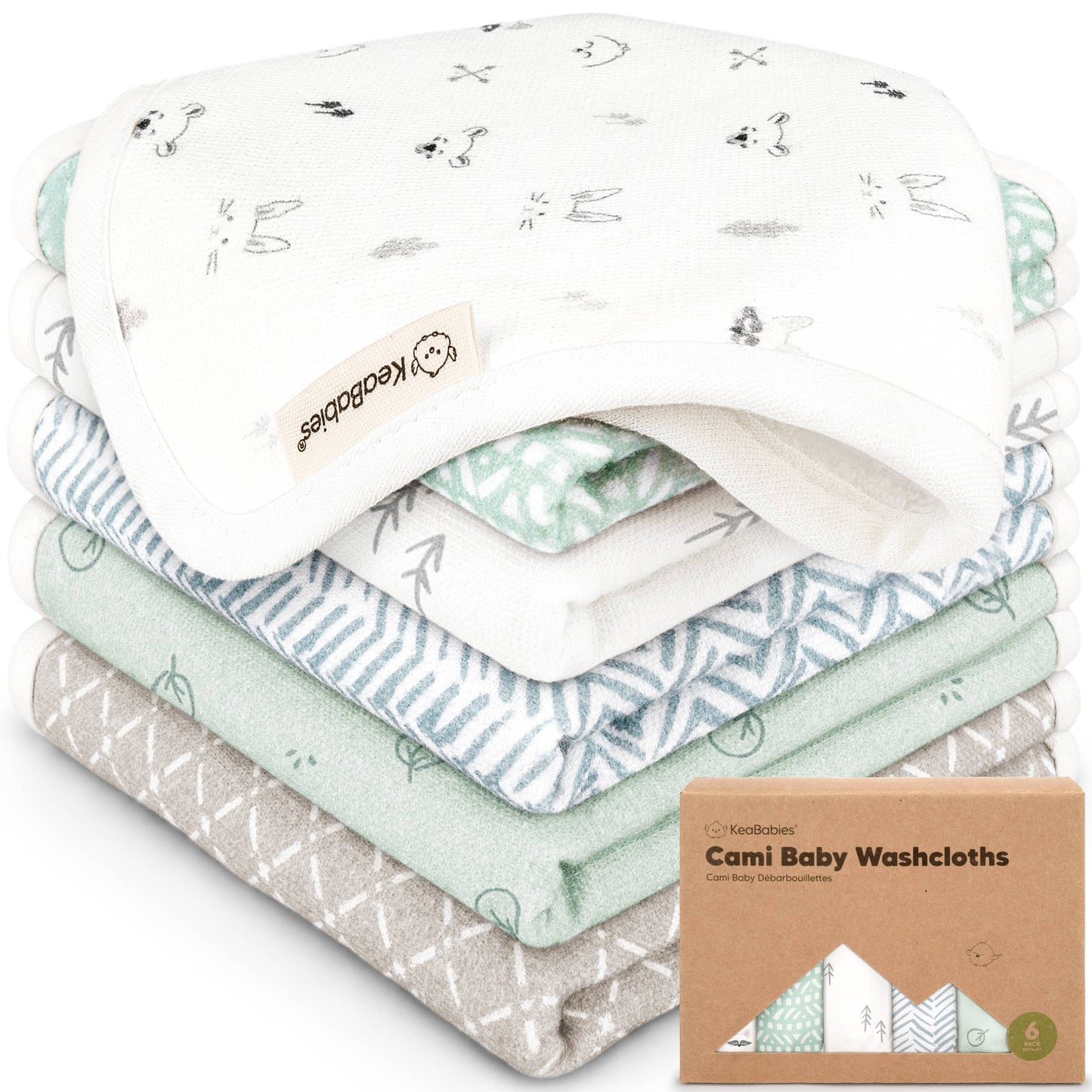 KeaBabies - 6-Pack Organic Cami Baby Washcloths for Face & Bath Towels KeaBabies