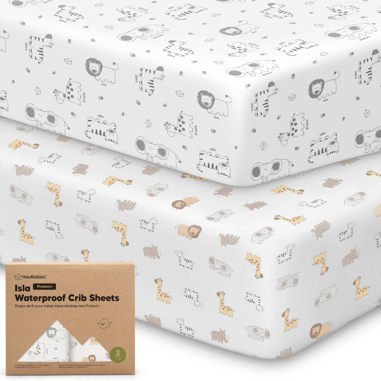 KeaBabies - 2pk Waterproof Crib Sheets, Baby Mattress Protector KeaBabies
