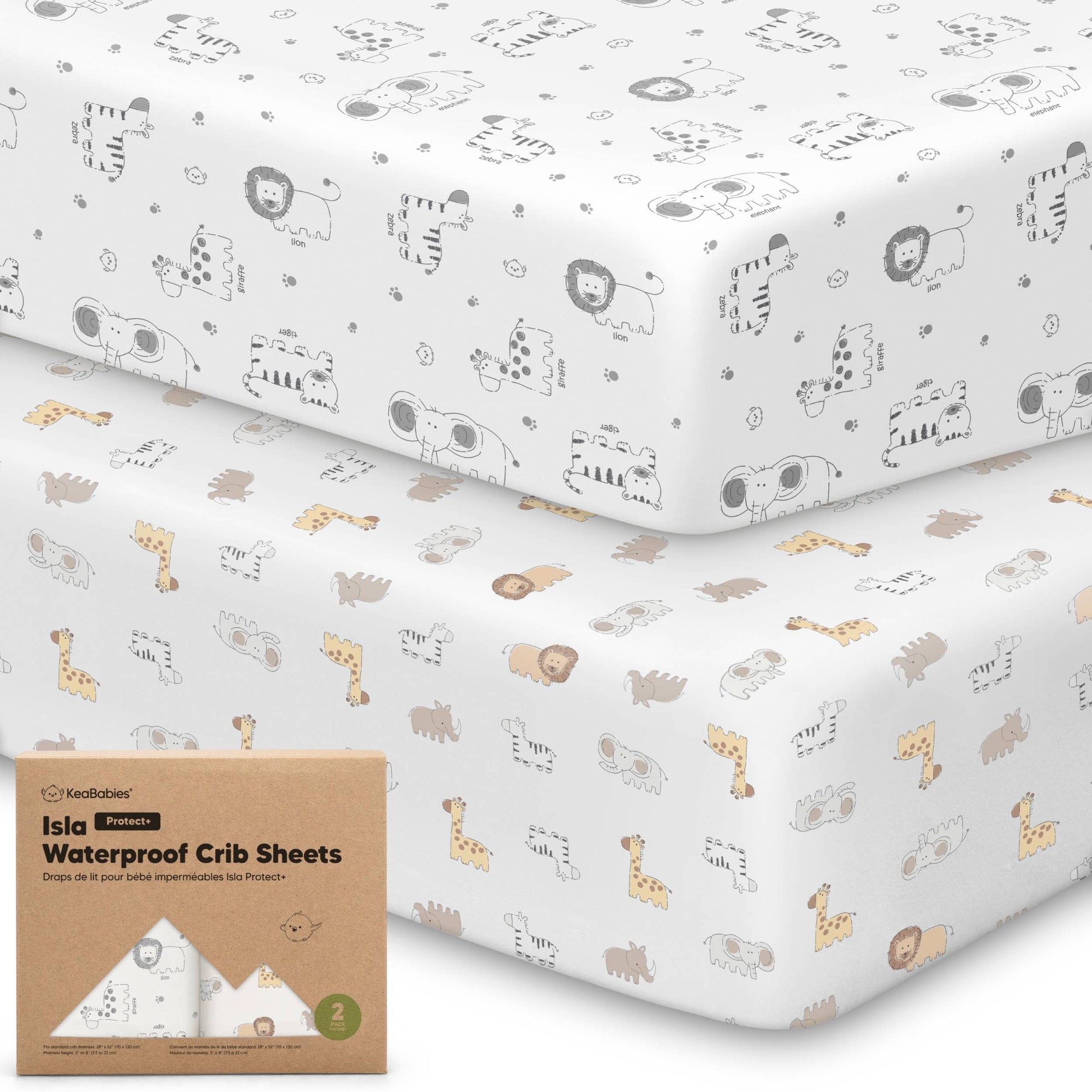 KeaBabies - 2pk Waterproof Crib Sheets, Baby Mattress Protector KeaBabies