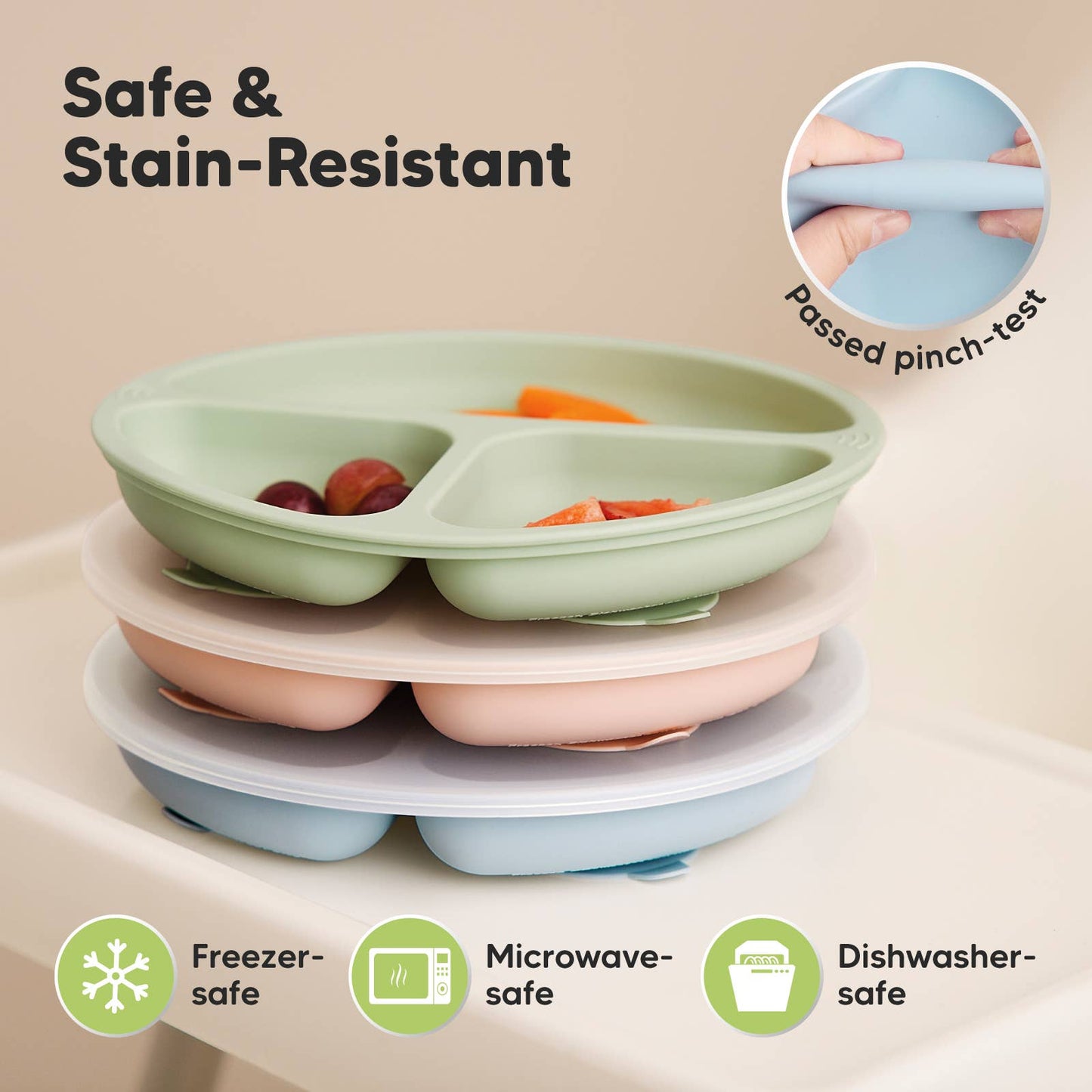KeaBabies - 3-Pack Prep Suction Plates with Lids BPA-Free Baby Plate KeaBabies