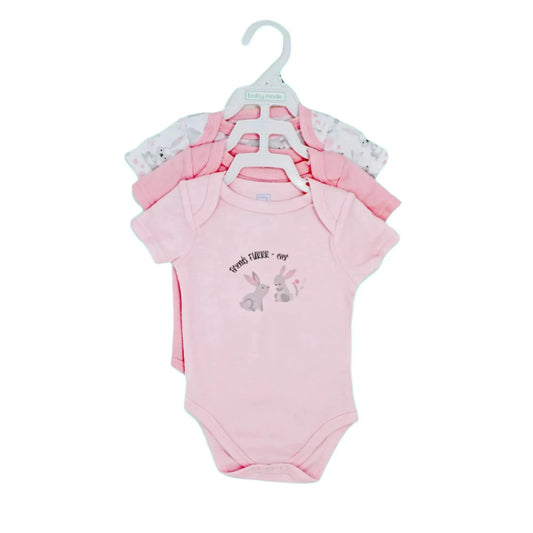 Baby Mode 3-Pack Bodysuit- Girl Bunnies Rose Textiles