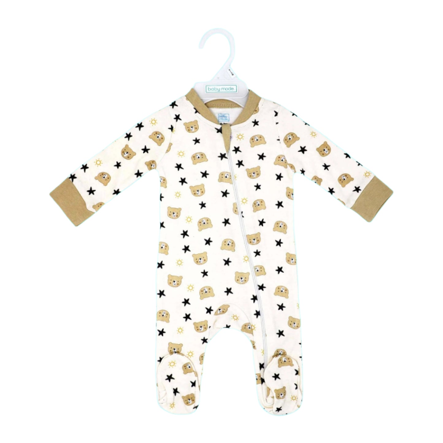 Baby Mode Footed Sleeper:Tan Bear