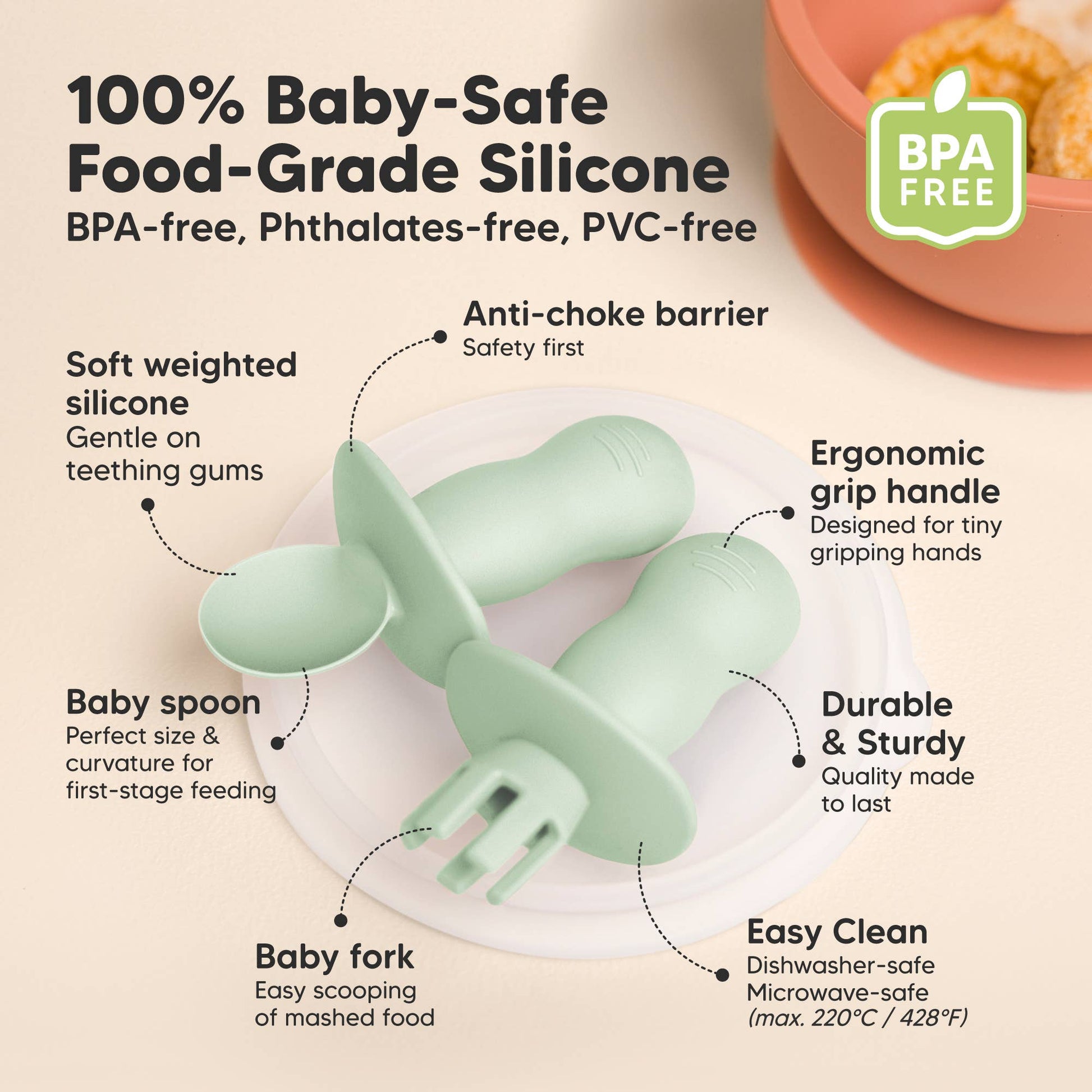 KeaBabies - 4-Pack Prep Silicone Baby Spoons & Forks Set for Toddlers KeaBabies