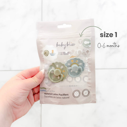 Baby Bliss - Natural Latex Pacifiers - Size 1 (0-6M) Sage & Dusty Blue