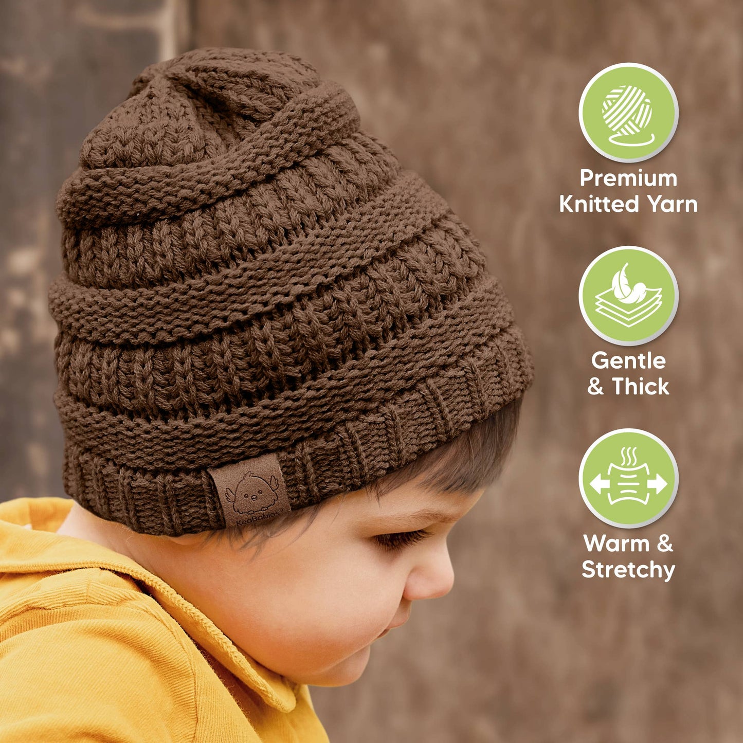 KeaBabies - 3-Pack Warmzy Baby Beanies (Pecan 6-36mos) KeaBabies