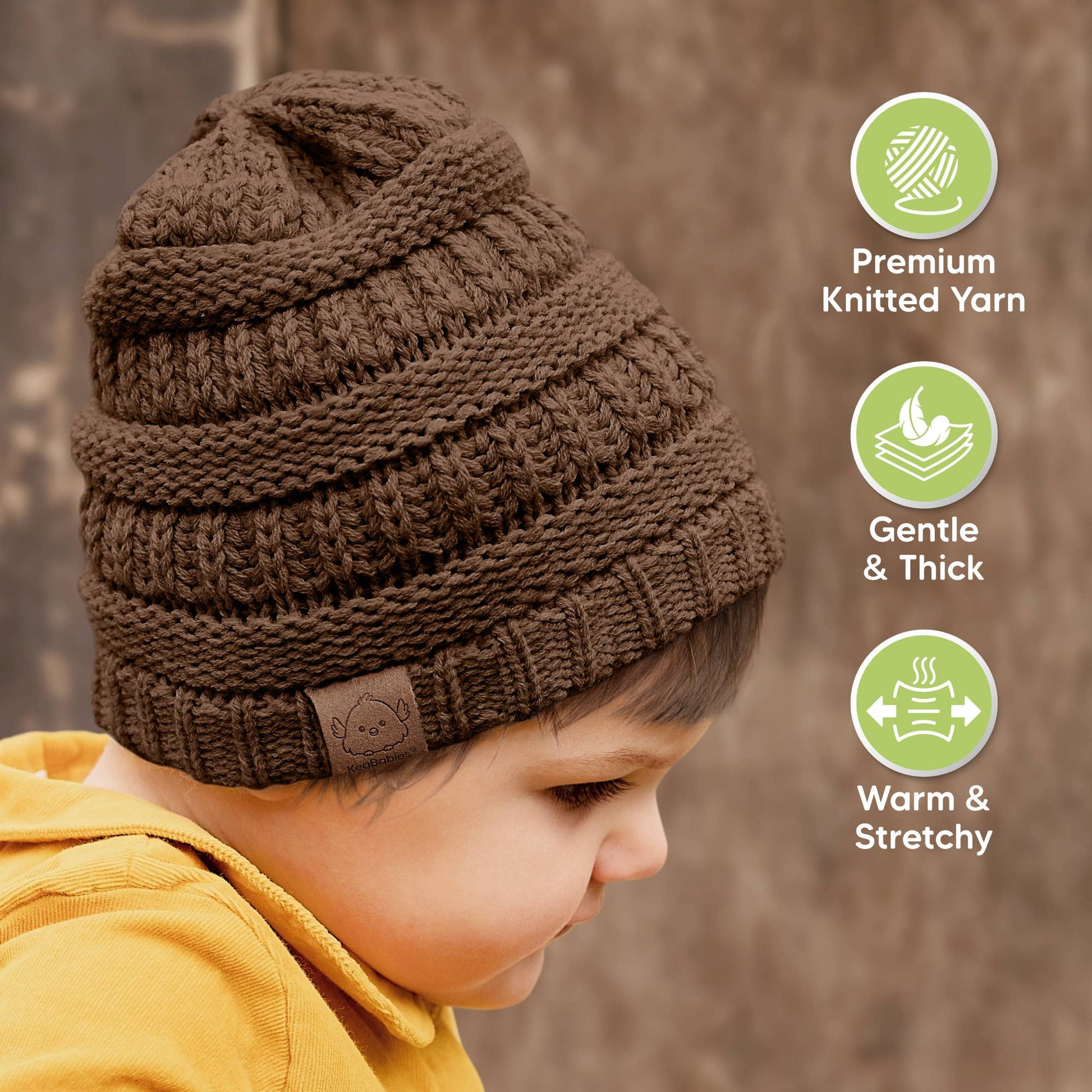 KeaBabies - 3-Pack Warmzy Baby Beanies (Pecan 6-36mos) KeaBabies