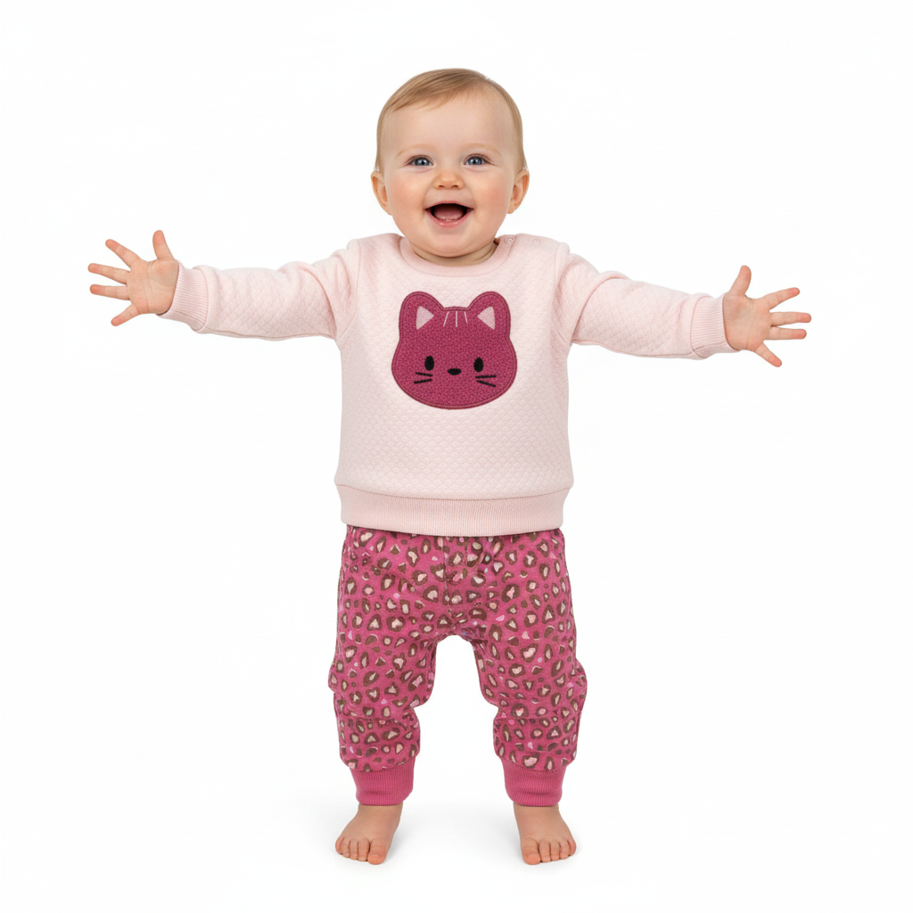 Baby Mode - Girls 2 Piece Fleece Set: Kitten