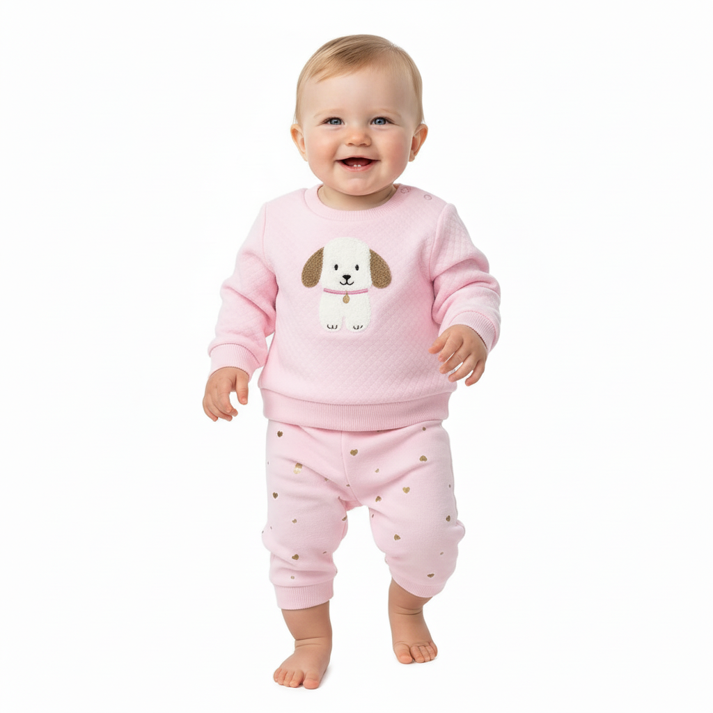 Baby Mode - Girls 2 Piece Fleece Set: Puppy
