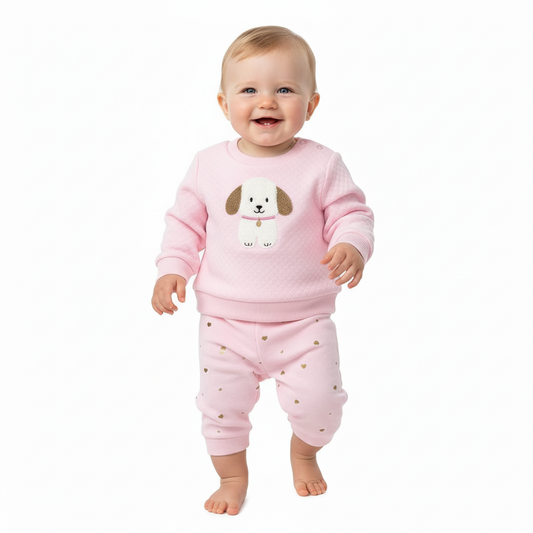 Baby Mode - Girls 2 Piece Fleece Set: Puppy