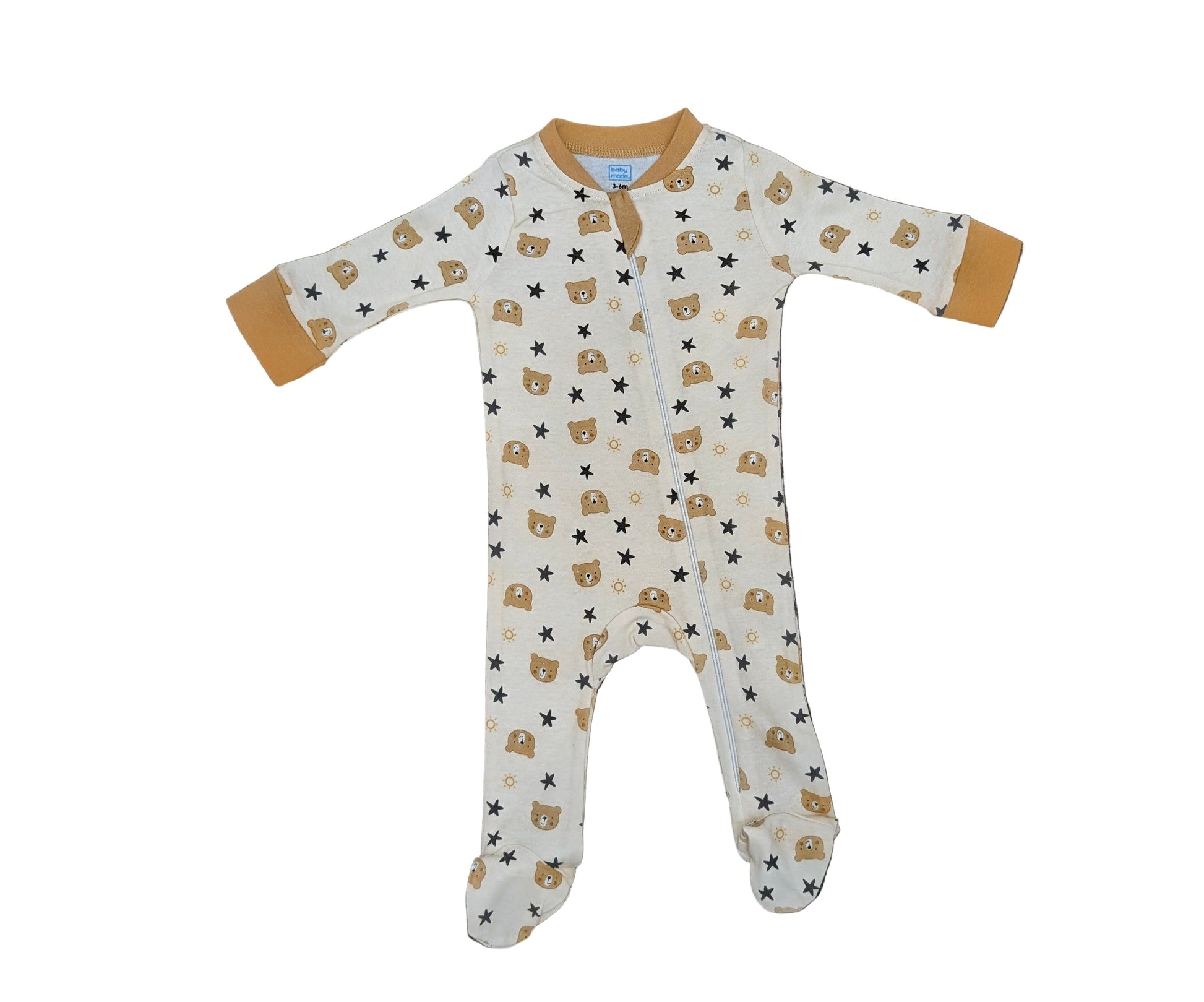 Baby Mode Footed Sleeper:Tan Bear Rose Textiles