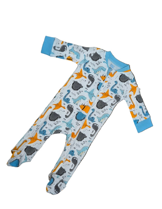 Baby Mode Footed sleeper: Teal Dino Rose Textiles