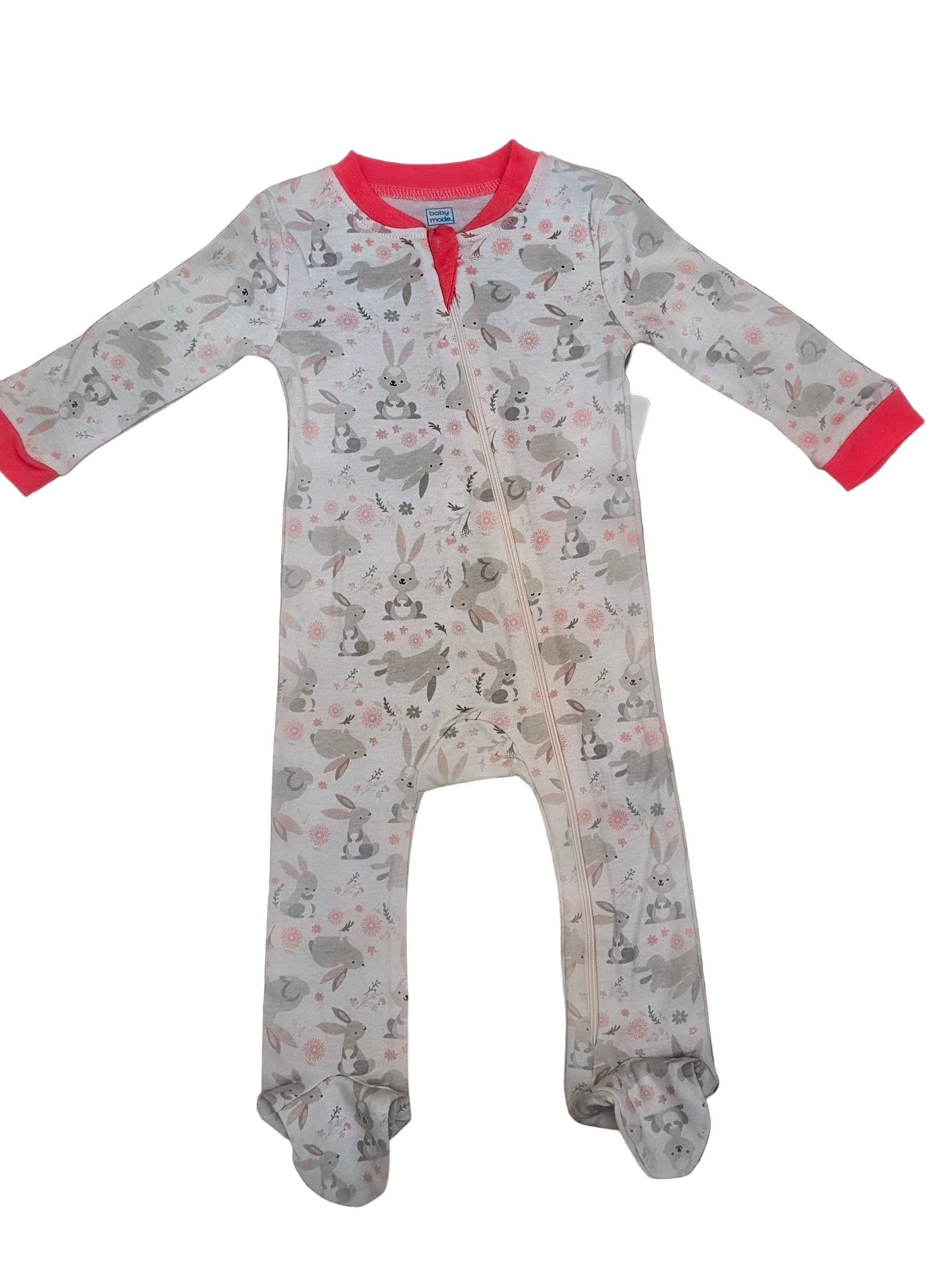 Baby Mode Footed Sleeper: Bunnies Rose Textiles