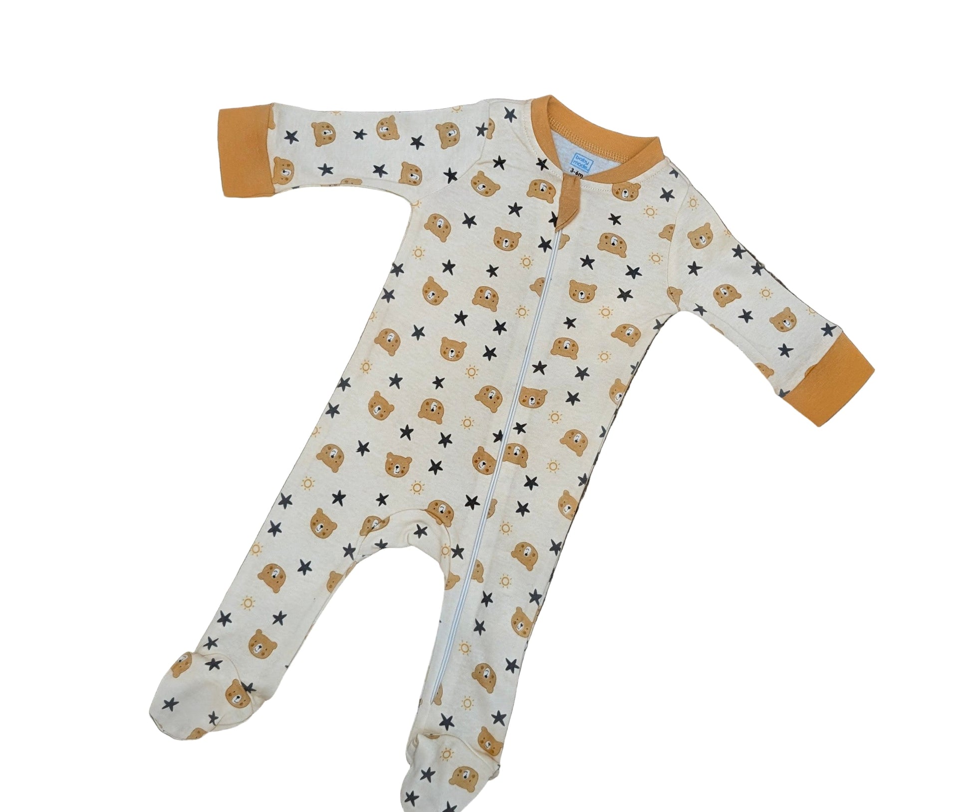 Baby Mode Footed Sleeper:Tan Bear Rose Textiles